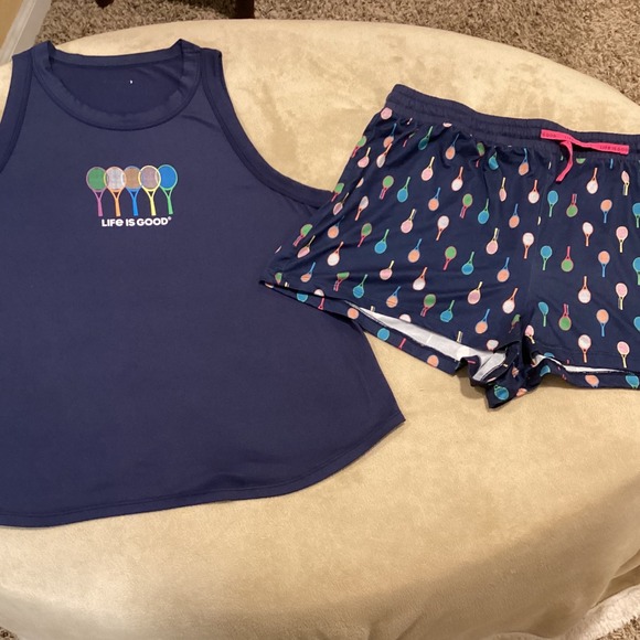 LIFE IS GOOD 2pc Tennis Racket Print Pajama Set, Tank Top and Shorts Women's XL - Picture 5 of 10